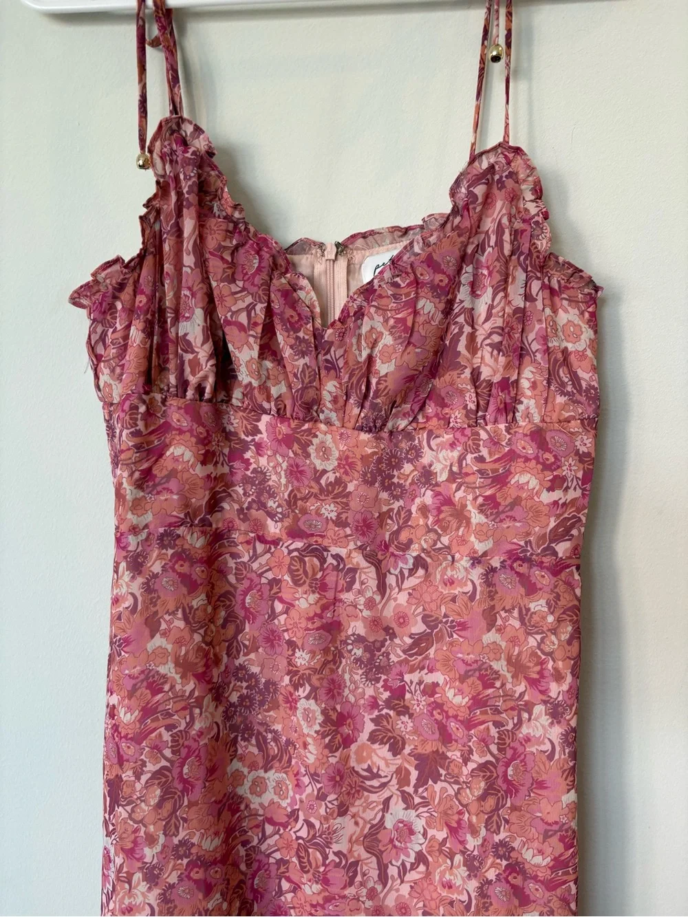 Petal & Pup Floral Pink Tie-Strap Midi Dress Small